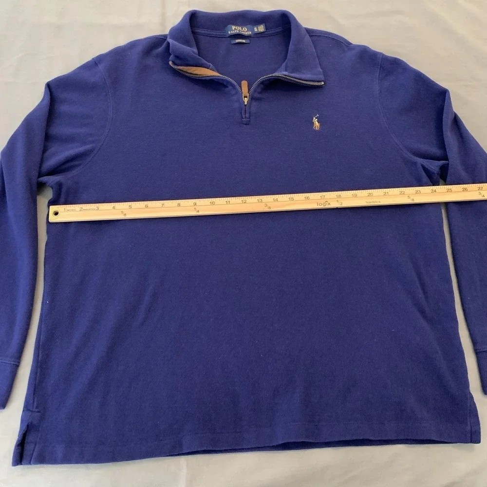 Polo Ralph Lauren Sweater Mens XL Blue Estate Rib 1/4 Zip Mock Neck Pullover